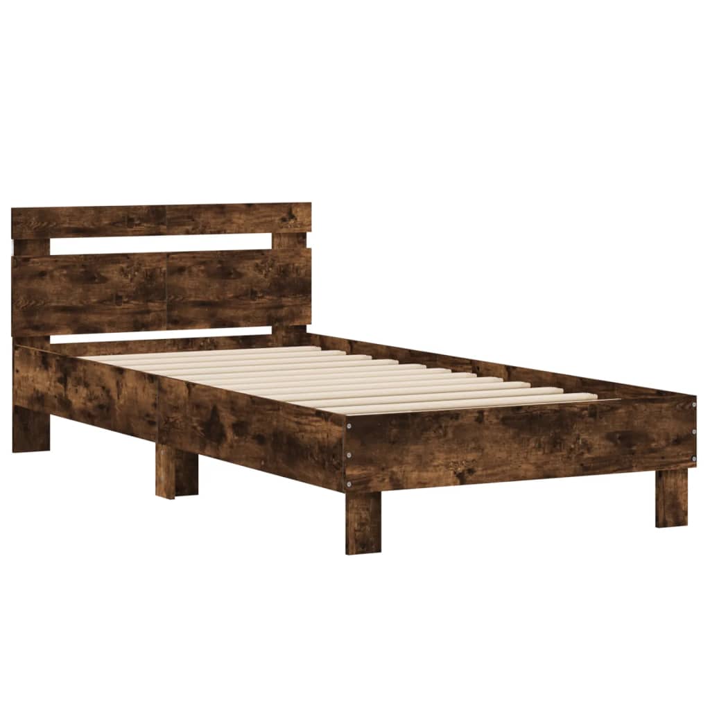 vidaXL Bed Frame without Mattress with LED Lights Smoked Oak 100x200 cm