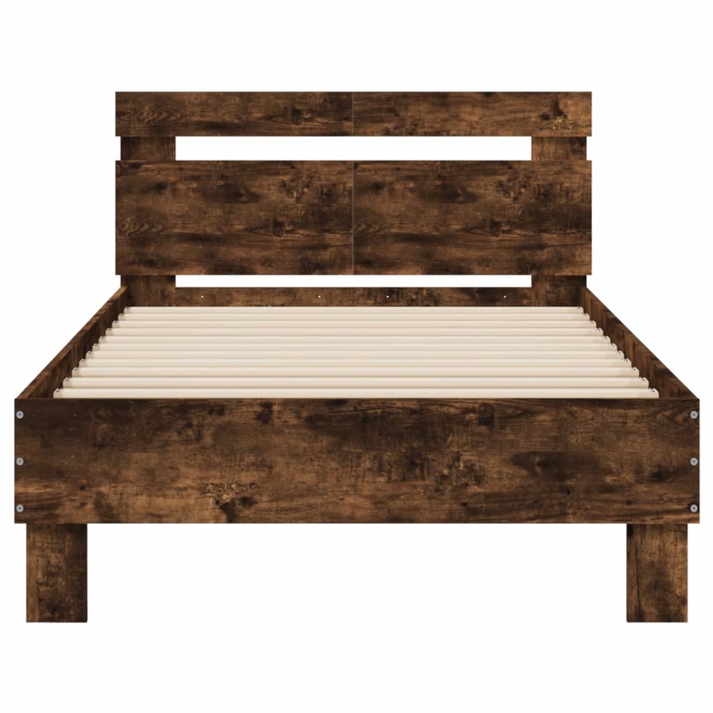 vidaXL Bed Frame without Mattress with LED Lights Smoked Oak 100x200 cm