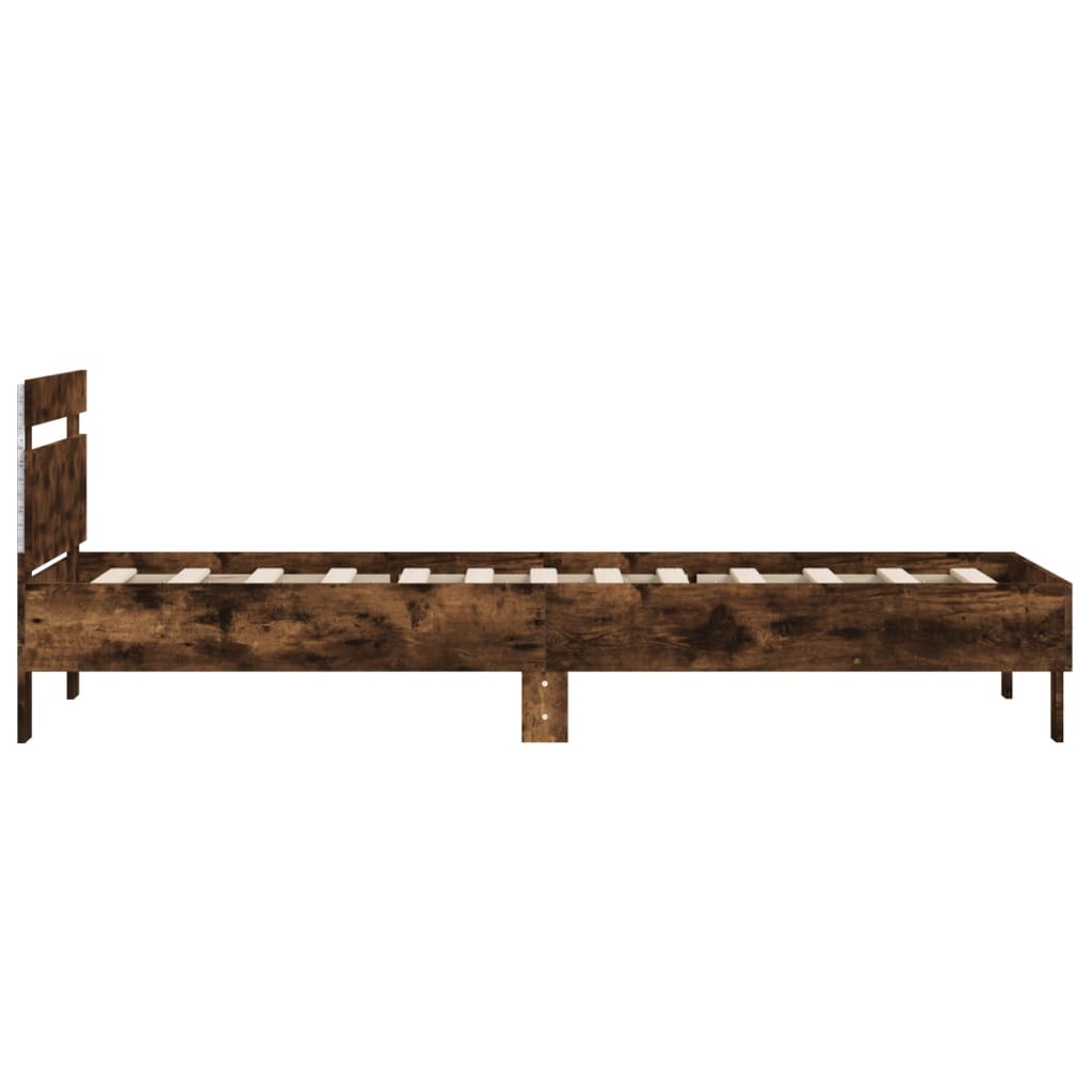 vidaXL Bed Frame without Mattress with LED Lights Smoked Oak 100x200 cm