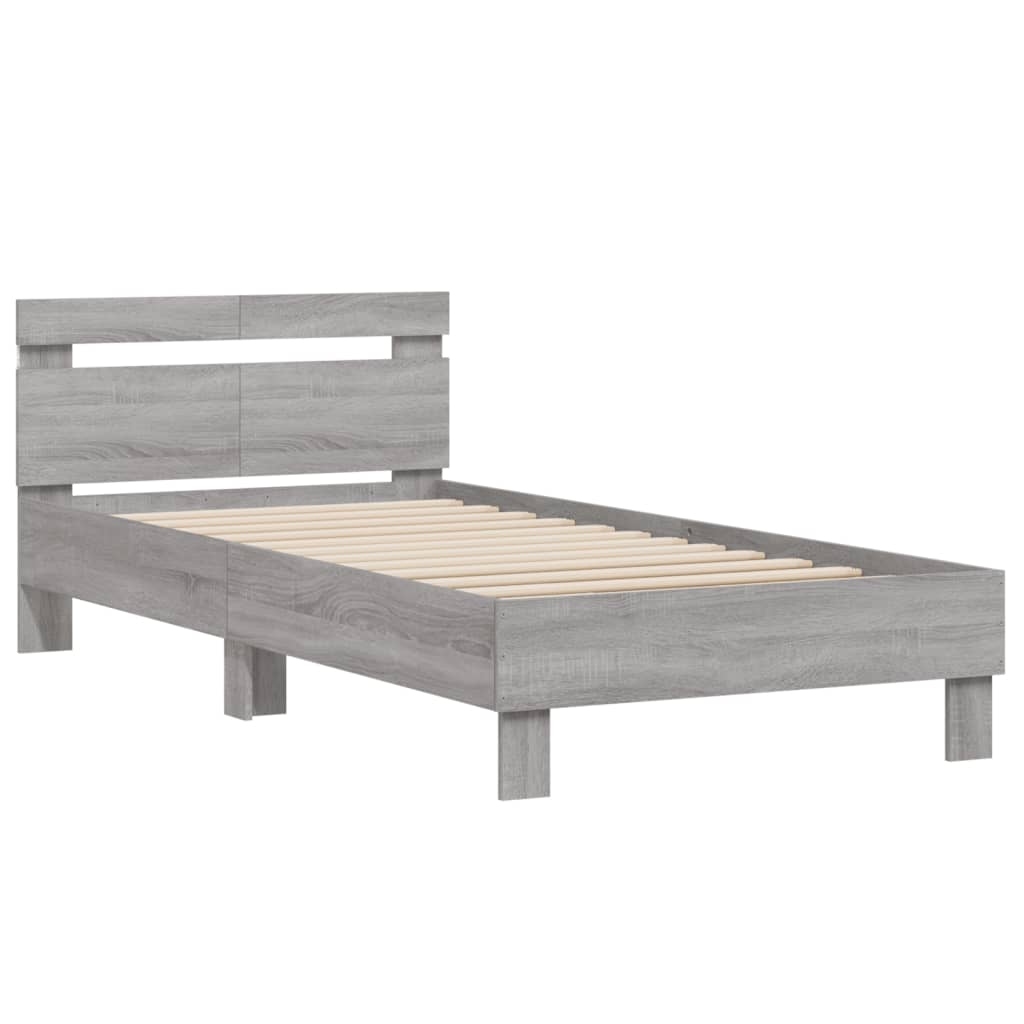 vidaXL Bed Frame without Mattress with LED Lights Grey Sonoma 100x200 cm