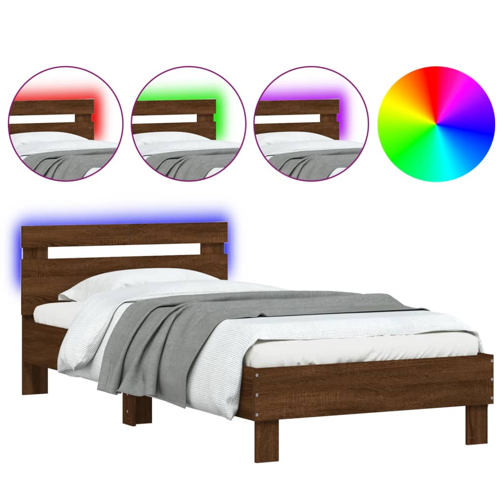 vidaXL Bed Frame without Mattress with LED Lights Brown Oak 100x200 cm