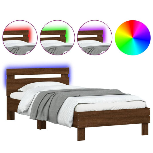 vidaXL Bed Frame without Mattress with LED Lights Brown Oak 100x200 cm