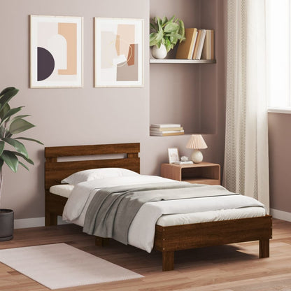 vidaXL Bed Frame without Mattress with LED Lights Brown Oak 100x200 cm