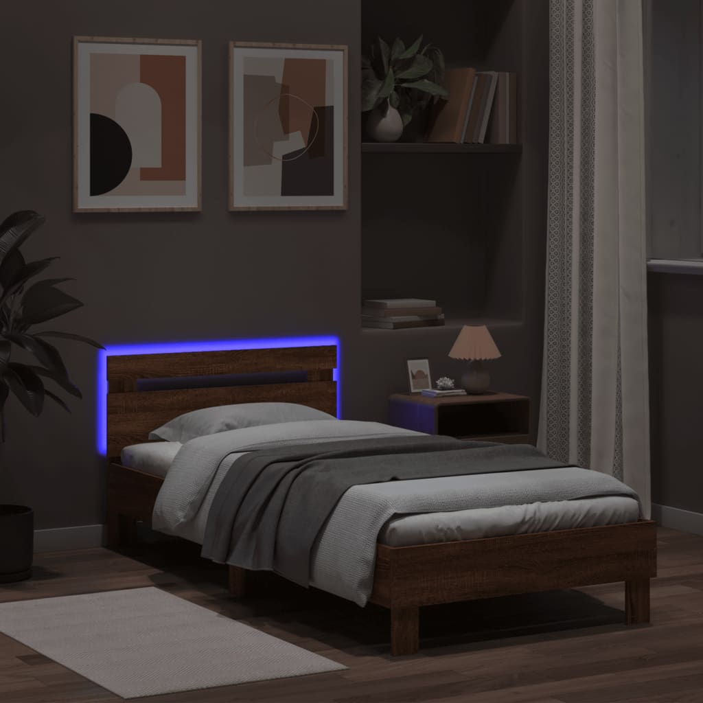 vidaXL Bed Frame without Mattress with LED Lights Brown Oak 100x200 cm