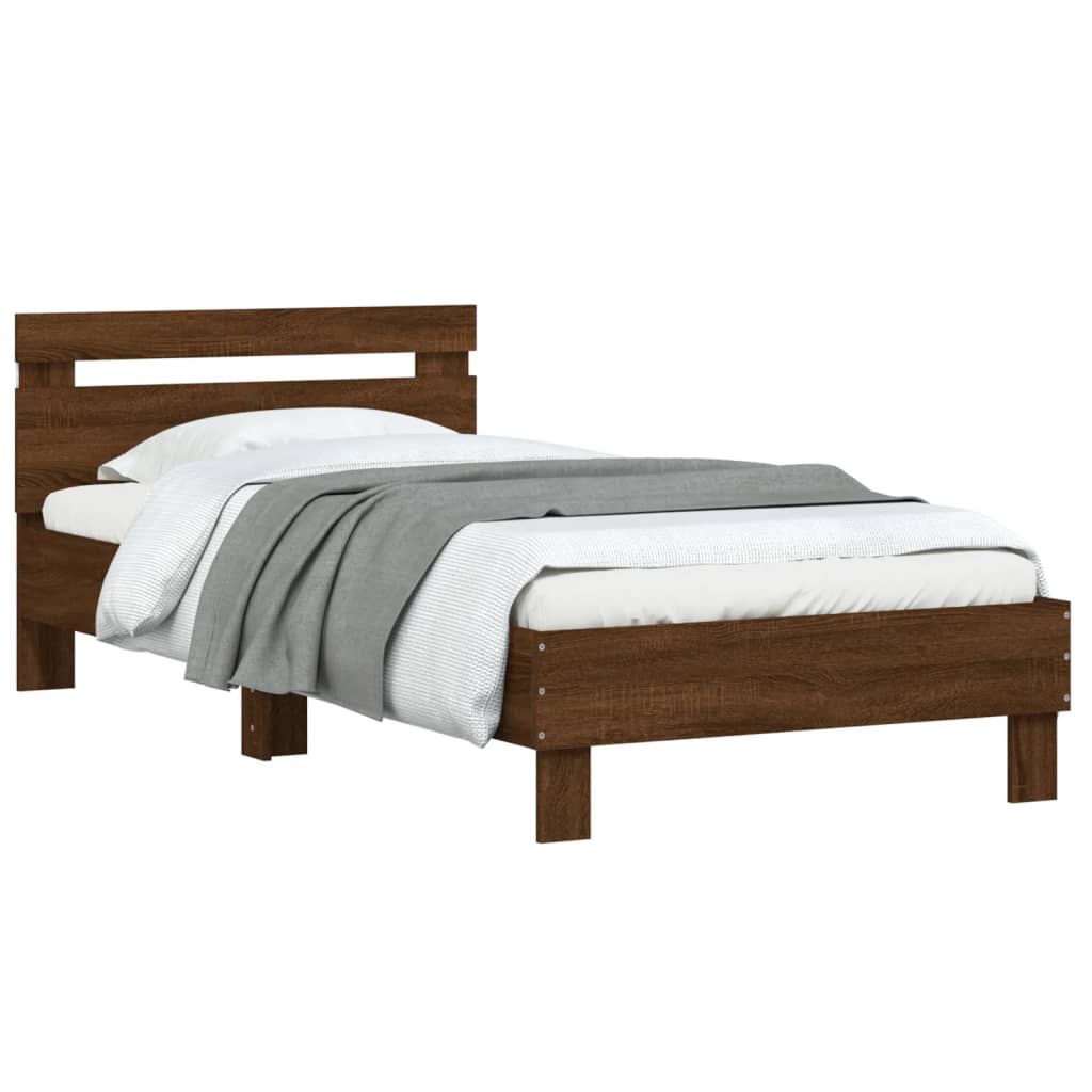 vidaXL Bed Frame without Mattress with LED Lights Brown Oak 100x200 cm