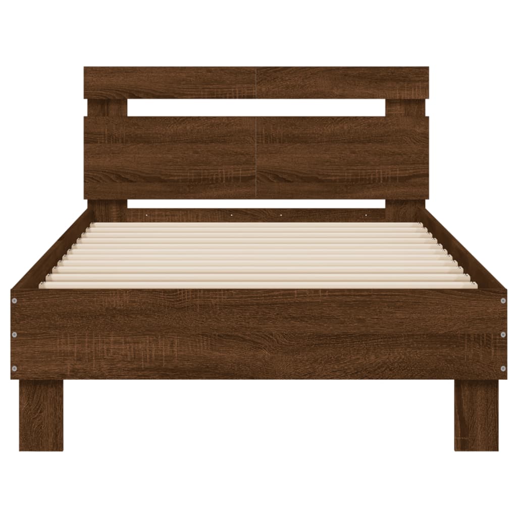 vidaXL Bed Frame without Mattress with LED Lights Brown Oak 100x200 cm
