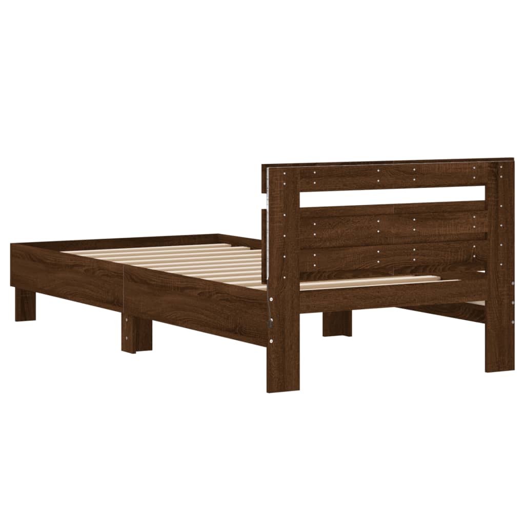 vidaXL Bed Frame without Mattress with LED Lights Brown Oak 100x200 cm