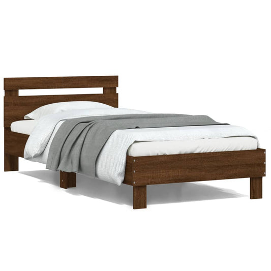 vidaXL Bed Frame without Mattress with LED Lights Brown Oak 100x200 cm