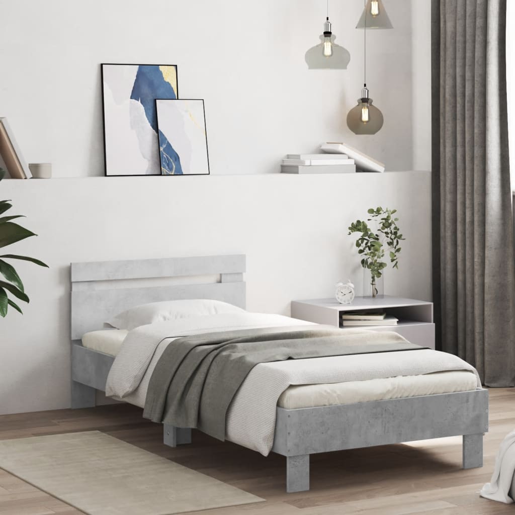 vidaXL Bed Frame without Mattress with LED Lights Concrete Grey 90x200 cm