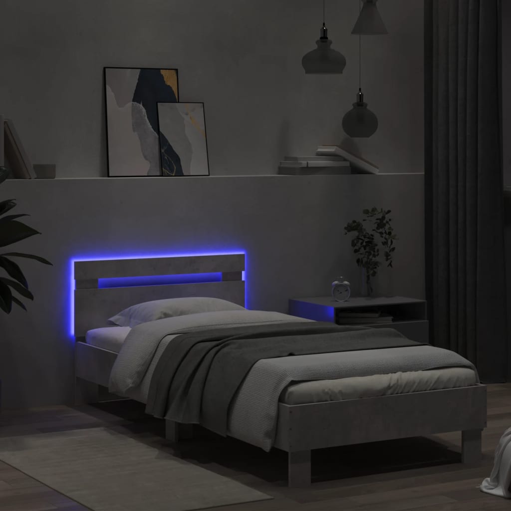vidaXL Bed Frame without Mattress with LED Lights Concrete Grey 90x200 cm