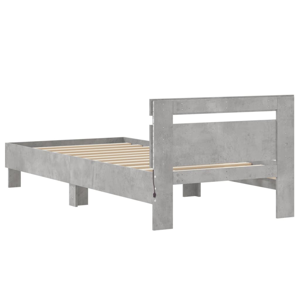 vidaXL Bed Frame without Mattress with LED Lights Concrete Grey 90x200 cm