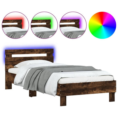 vidaXL Bed Frame without Mattress with LED Lights Smoked Oak 90x200 cm