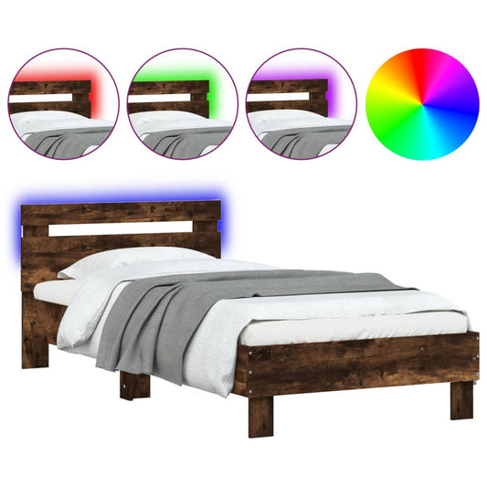 vidaXL Bed Frame without Mattress with LED Lights Smoked Oak 90x200 cm