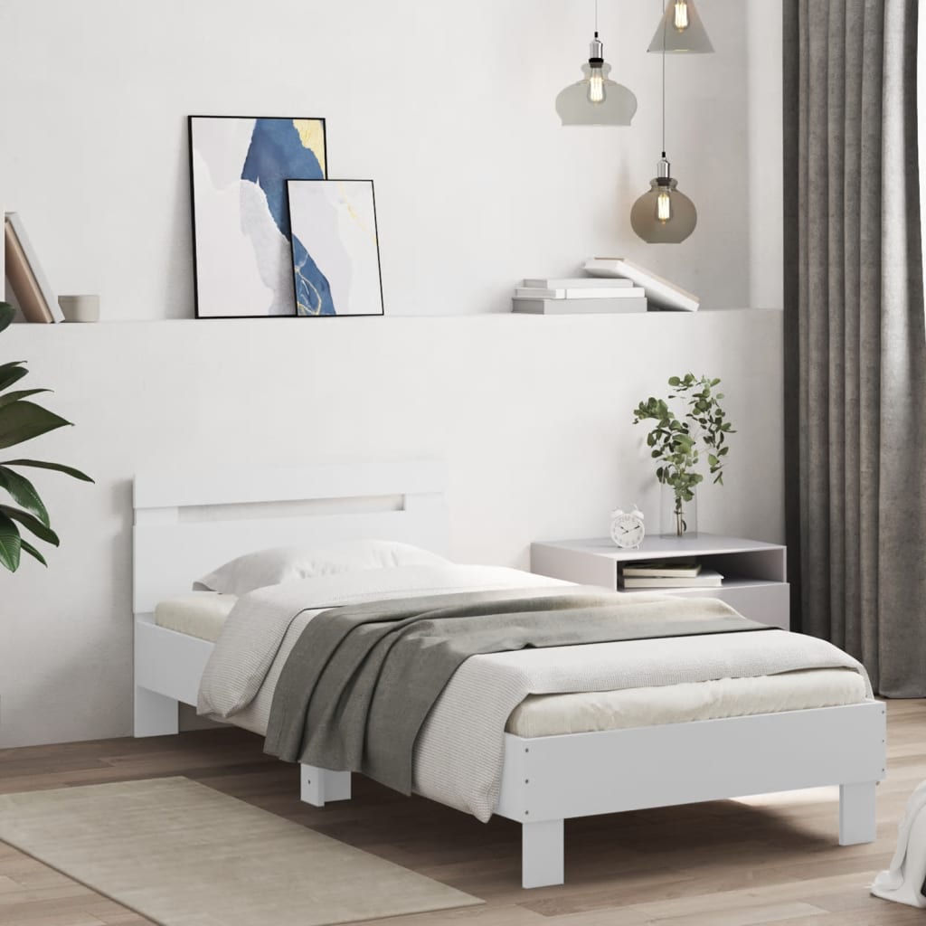 vidaXL Bed Frame without Mattress with LED Lights White 90x190 cm Single