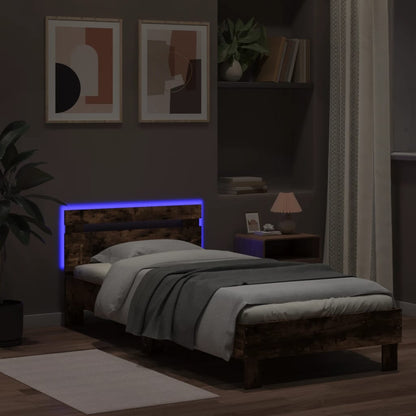 vidaXL Bed Frame without Mattress with LED Lights Smoked Oak 90x190 cm Single