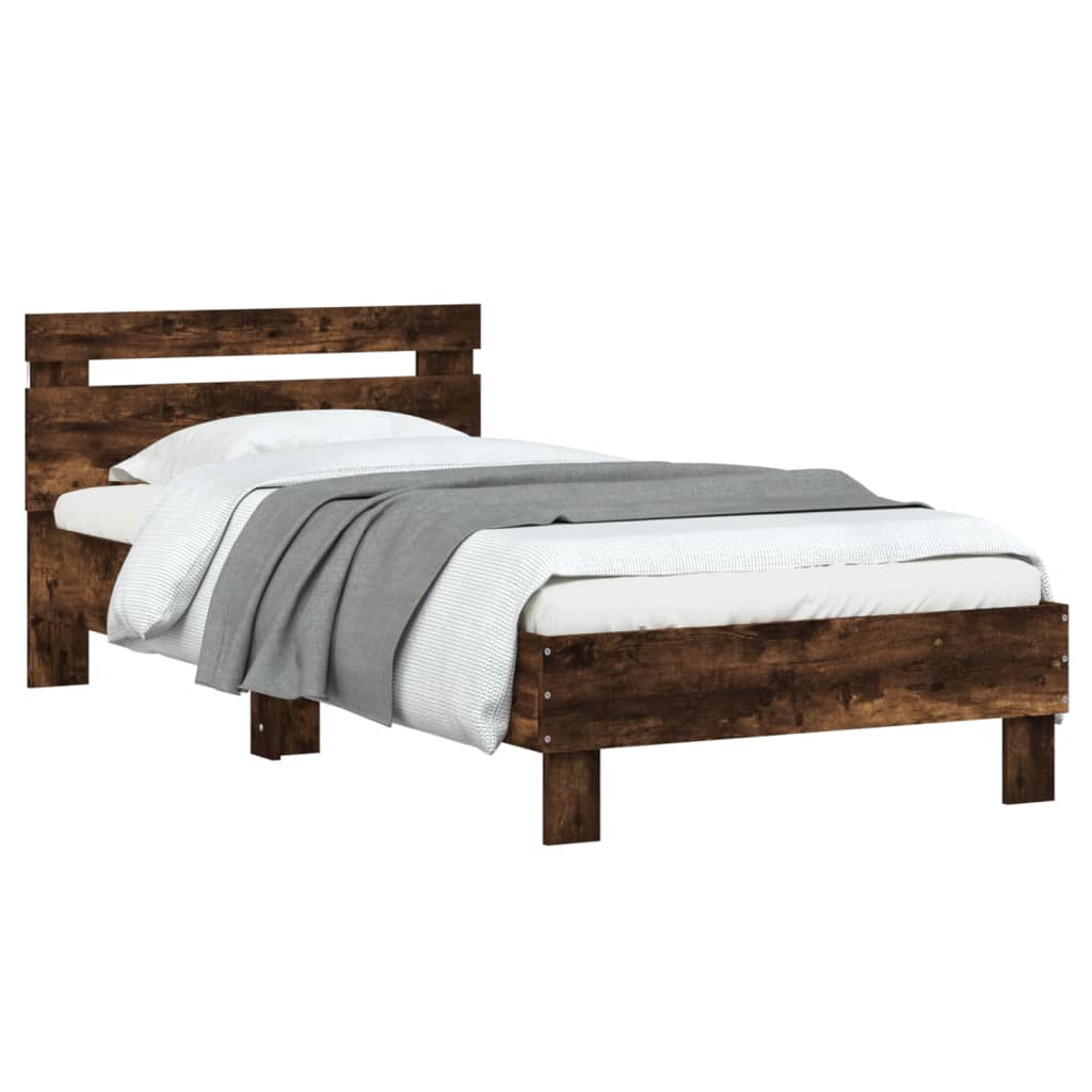 vidaXL Bed Frame without Mattress with LED Lights Smoked Oak 90x190 cm Single