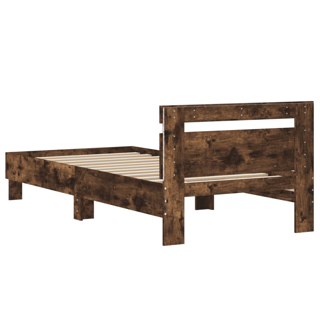 vidaXL Bed Frame without Mattress with LED Lights Smoked Oak 90x190 cm Single
