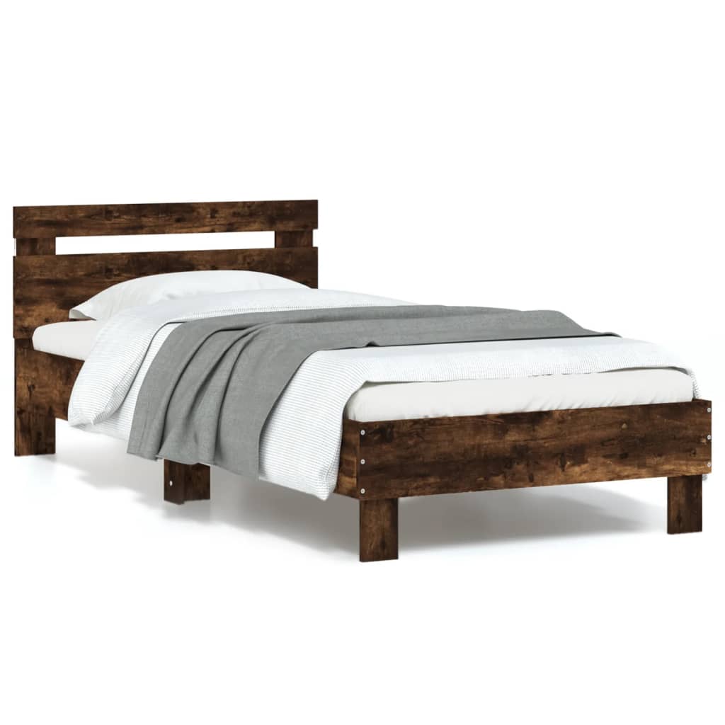 vidaXL Bed Frame without Mattress with LED Lights Smoked Oak 90x190 cm Single
