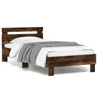 vidaXL Bed Frame without Mattress with LED Lights Smoked Oak 90x190 cm Single