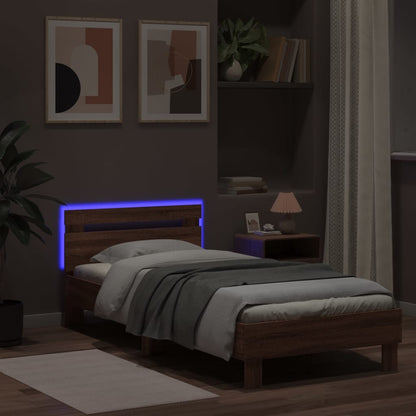 vidaXL Bed Frame without Mattress with LED Lights Brown Oak 90x190 cm