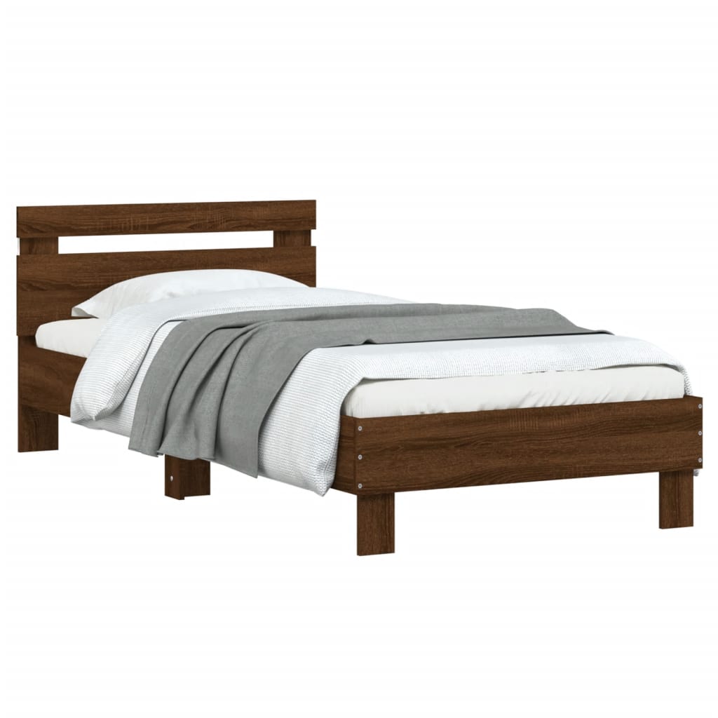 vidaXL Bed Frame without Mattress with LED Lights Brown Oak 90x190 cm Single