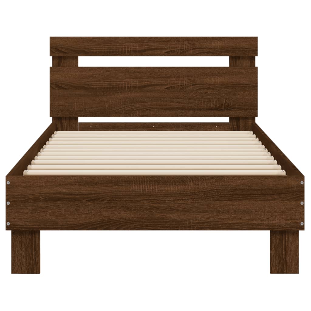vidaXL Bed Frame without Mattress with LED Lights Brown Oak 90x190 cm Single