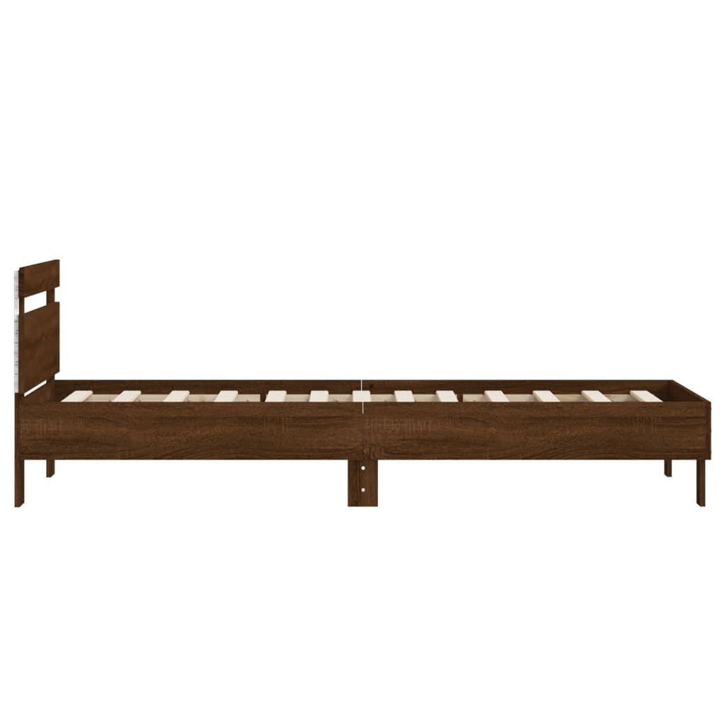 vidaXL Bed Frame without Mattress with LED Lights Brown Oak 90x190 cm Single