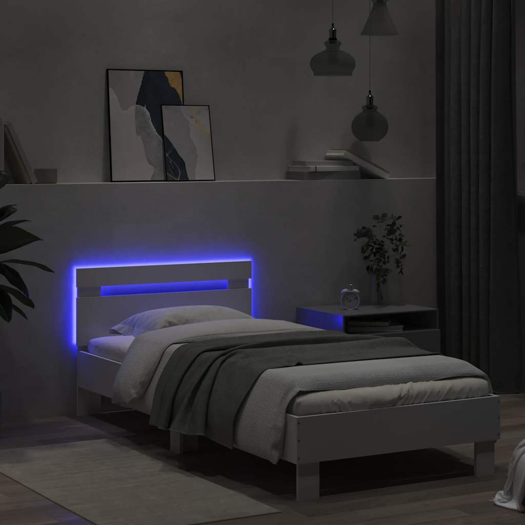 vidaXL Bed Frame without Mattress with LED Lights White 75x190 cm Small Single