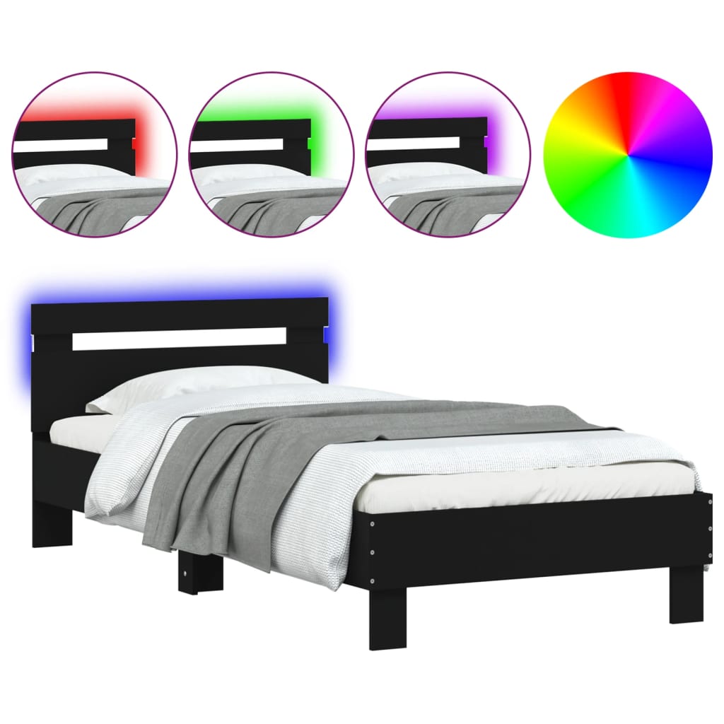 vidaXL Bed Frame without Mattress with LED Lights Black 75x190 cm Small Single
