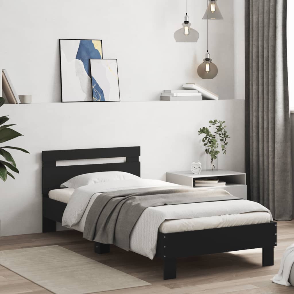 vidaXL Bed Frame without Mattress with LED Lights Black 75x190 cm Small Single
