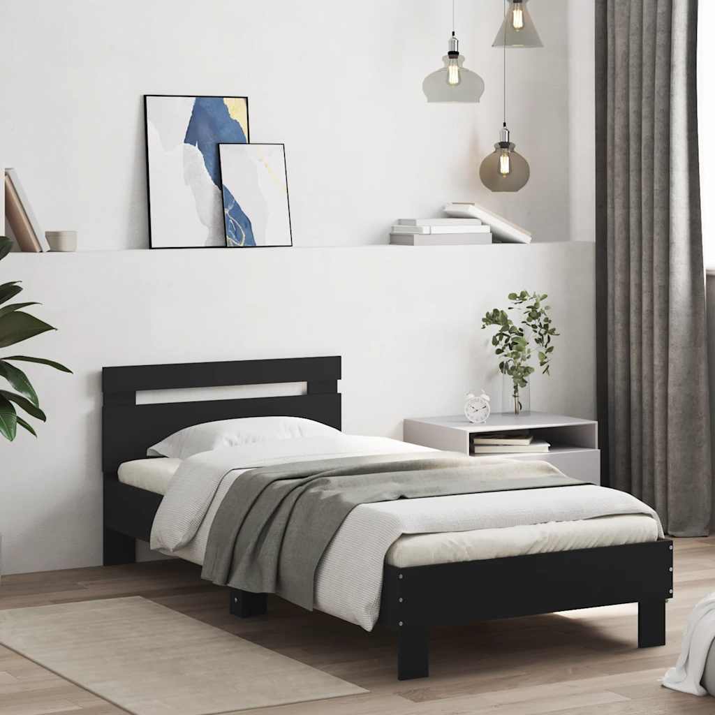 vidaXL Bed Frame without Mattress with LED Lights Black 75x190 cm Small Single