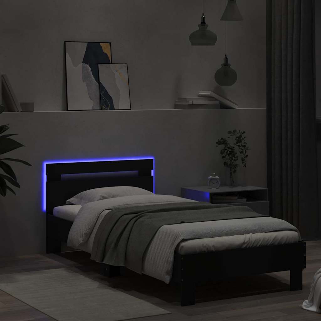 vidaXL Bed Frame without Mattress with LED Lights Black 75x190 cm