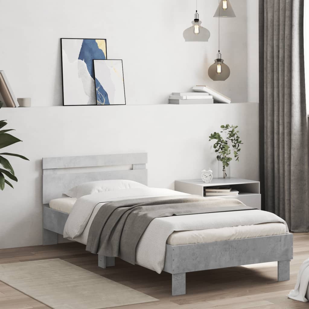 vidaXL Bed Frame without Mattress with LED Lights Concrete Grey 75x190 cm
