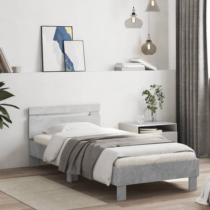 vidaXL Bed Frame without Mattress with LED Lights Concrete Grey 75x190 cm