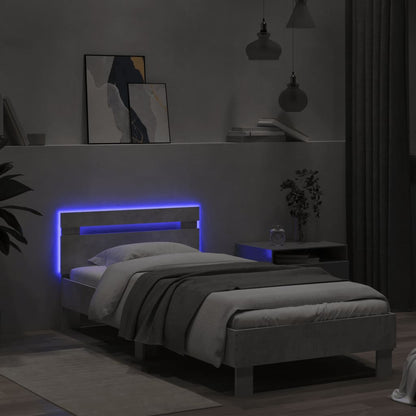 vidaXL Bed Frame without Mattress with LED Lights Concrete Grey 75x190 cm