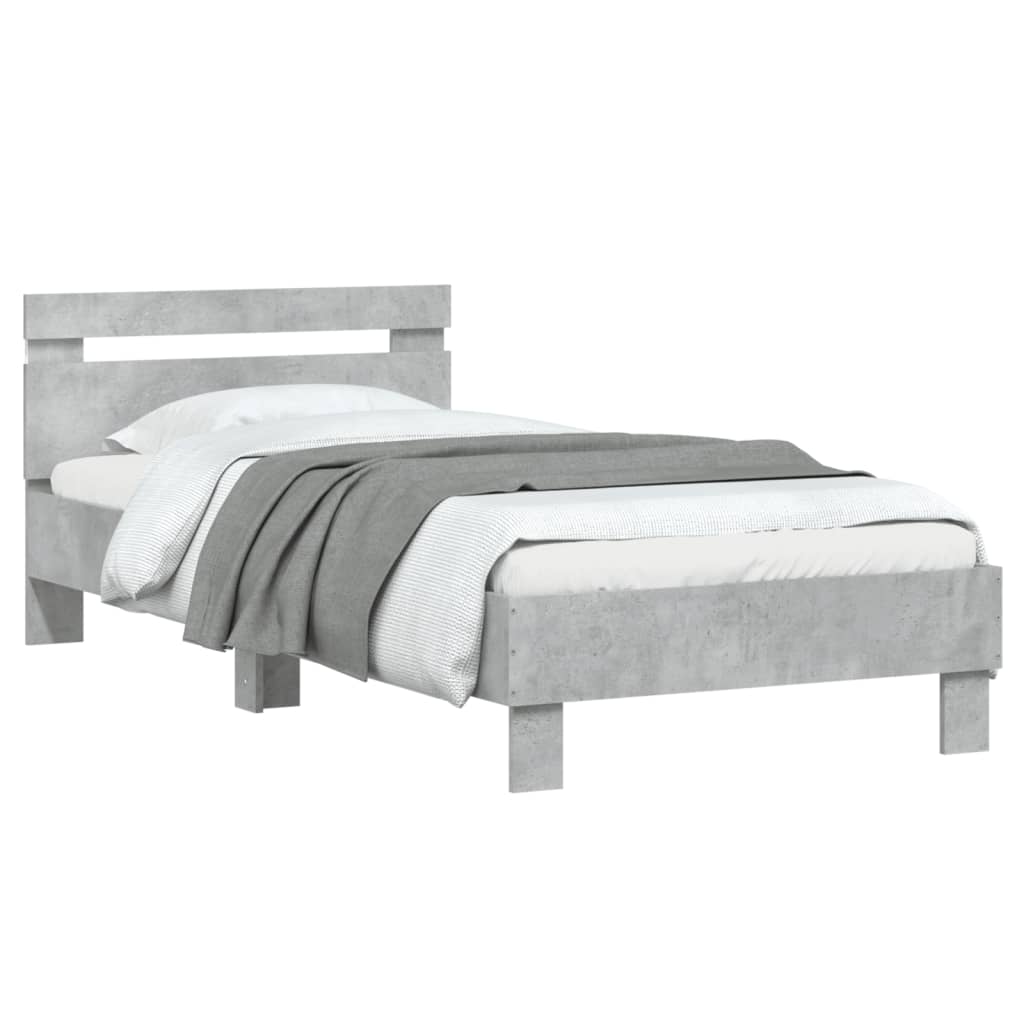 vidaXL Bed Frame without Mattress with LED Lights Concrete Grey 75x190 cm