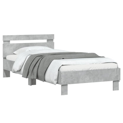 vidaXL Bed Frame without Mattress with LED Lights Concrete Grey 75x190 cm