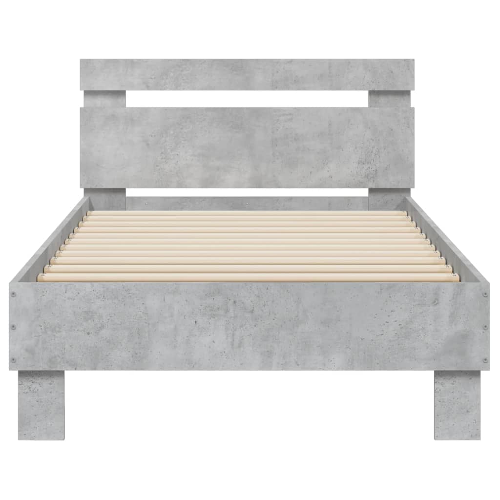vidaXL Bed Frame without Mattress with LED Lights Concrete Grey 75x190 cm