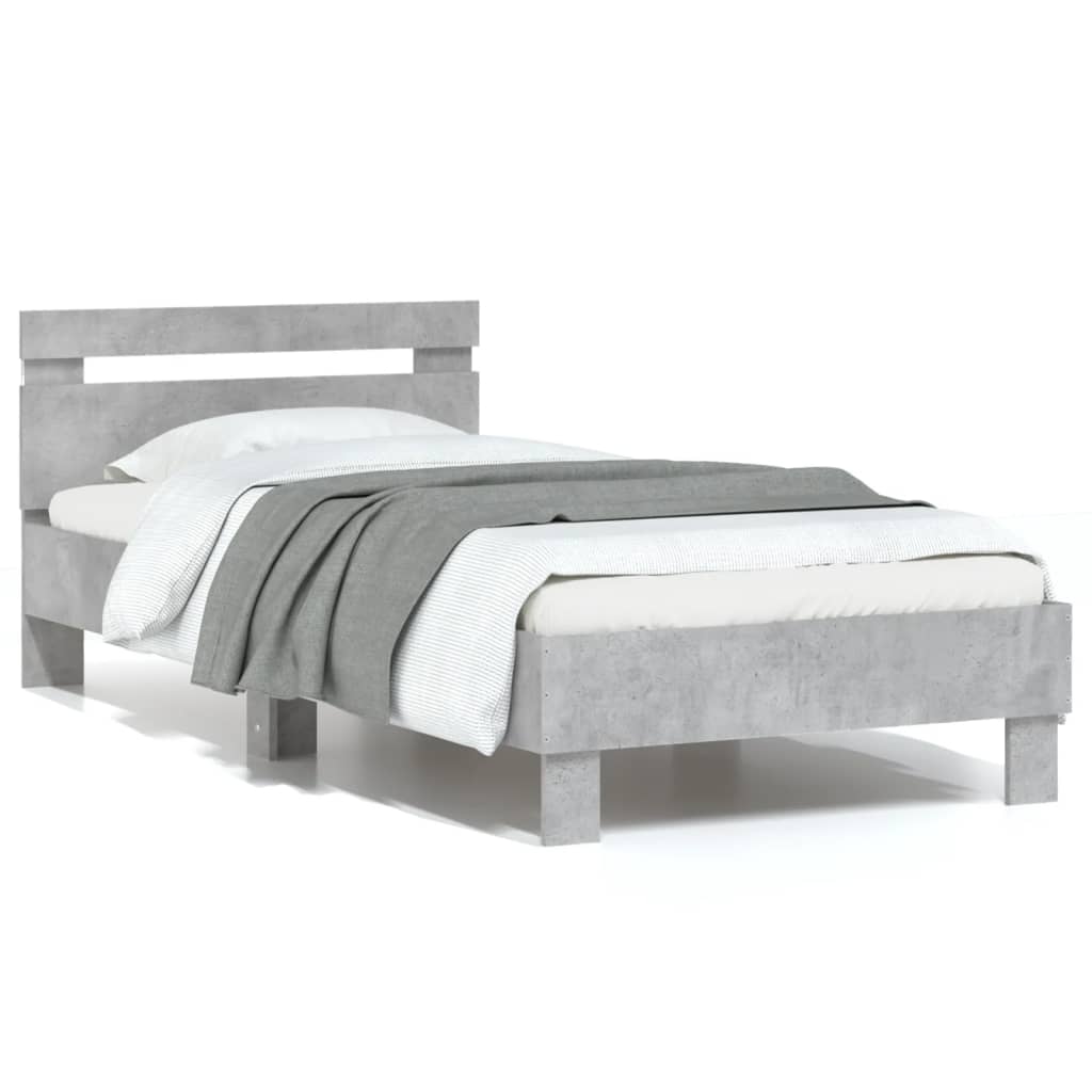 vidaXL Bed Frame without Mattress with LED Lights Concrete Grey 75x190 cm