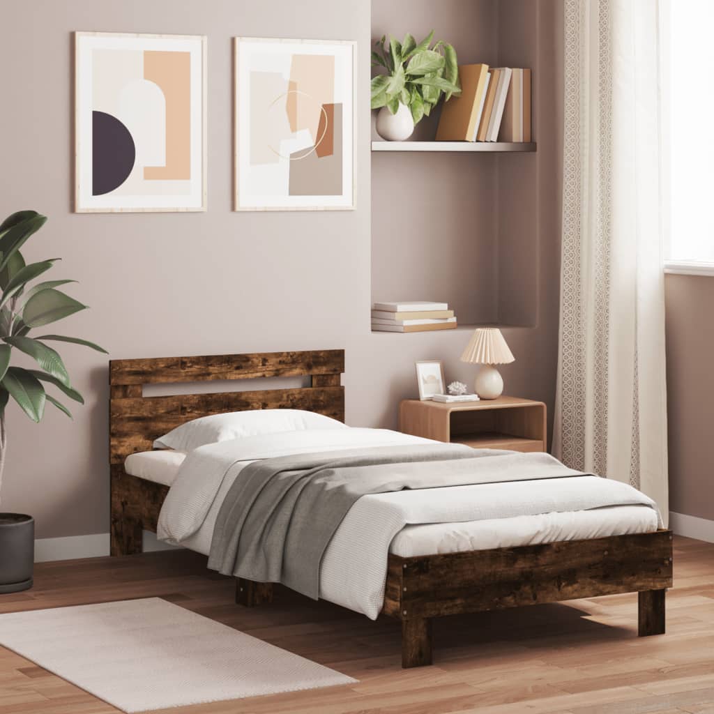 vidaXL Bed Frame without Mattress with LED Lights Smoked Oak 75x190 cm Small Single