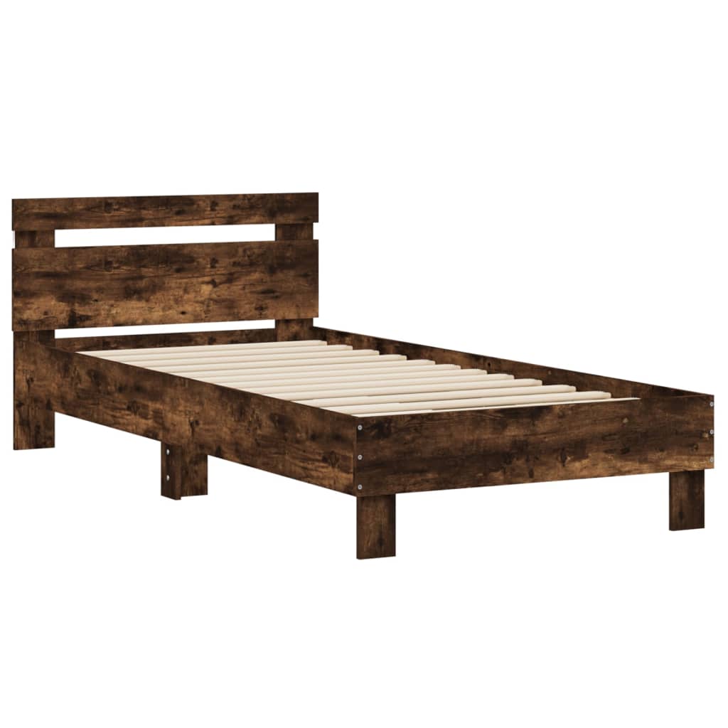vidaXL Bed Frame without Mattress with LED Lights Smoked Oak 75x190 cm Small Single