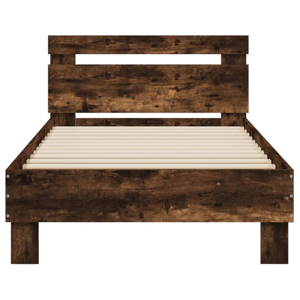 vidaXL Bed Frame without Mattress with LED Lights Smoked Oak 75x190 cm Small Single