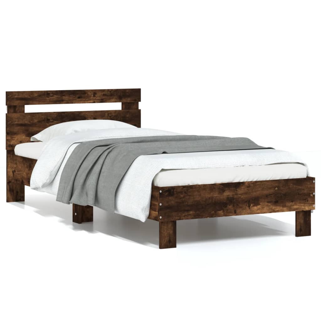 vidaXL Bed Frame without Mattress with LED Lights Smoked Oak 75x190 cm Small Single