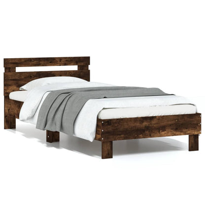 vidaXL Bed Frame without Mattress with LED Lights Smoked Oak 75x190 cm Small Single
