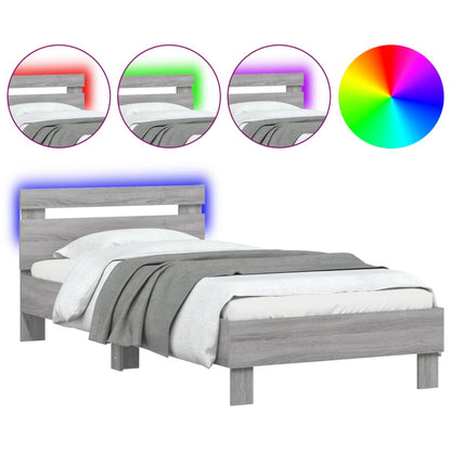 vidaXL Bed Frame without Mattress with LED Lights Grey Sonoma 75x190 cm Small Single