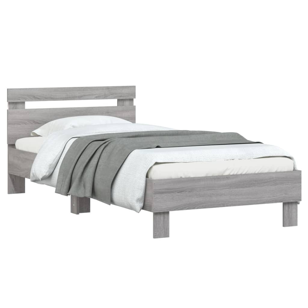 vidaXL Bed Frame without Mattress with LED Lights Grey Sonoma 75x190 cm Small Single