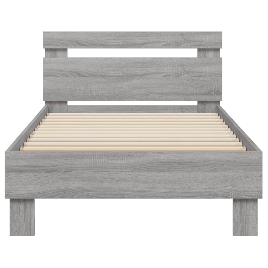 vidaXL Bed Frame without Mattress with LED Lights Grey Sonoma 75x190 cm Small Single
