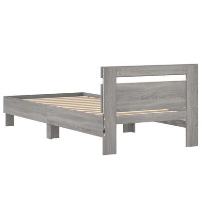 vidaXL Bed Frame without Mattress with LED Lights Grey Sonoma 75x190 cm Small Single
