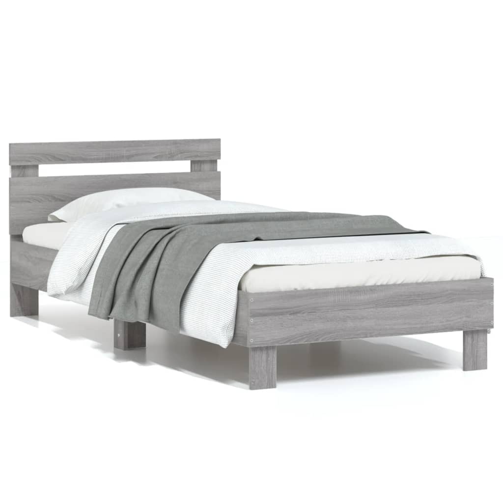 vidaXL Bed Frame without Mattress with LED Lights Grey Sonoma 75x190 cm Small Single