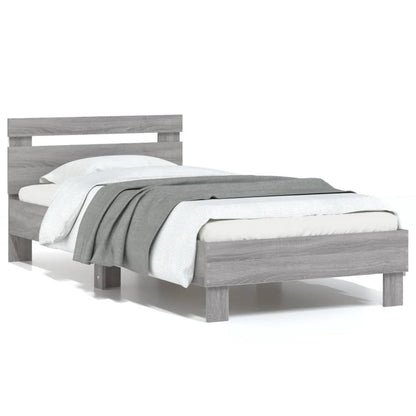vidaXL Bed Frame without Mattress with LED Lights Grey Sonoma 75x190 cm Small Single